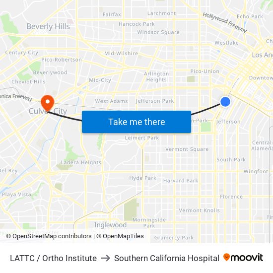 LATTC / Ortho Institute to Southern California Hospital map