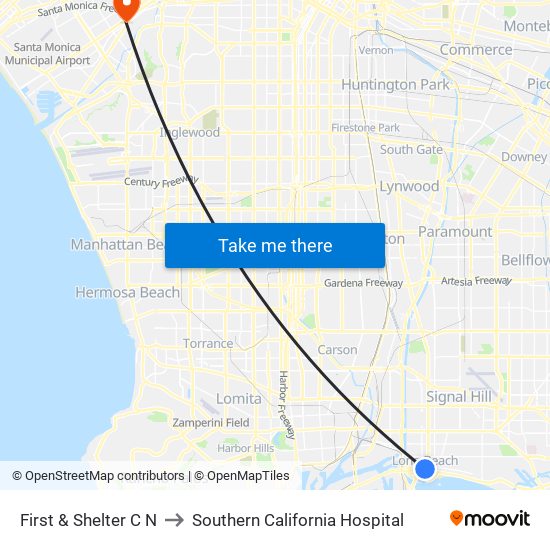 First & Shelter C N to Southern California Hospital map