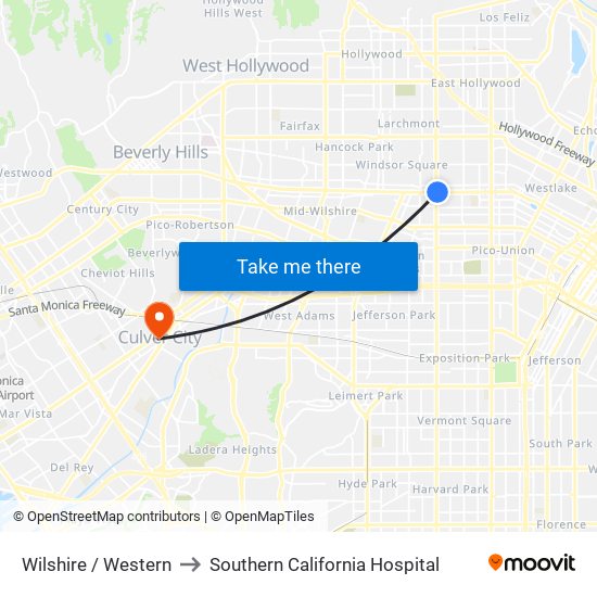 Wilshire / Western to Southern California Hospital map