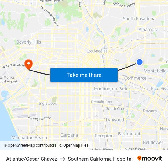 Atlantic/Cesar Chavez to Southern California Hospital map