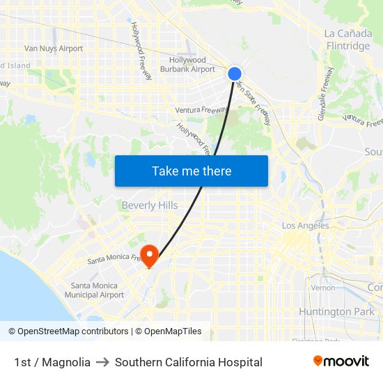 1st / Magnolia to Southern California Hospital map