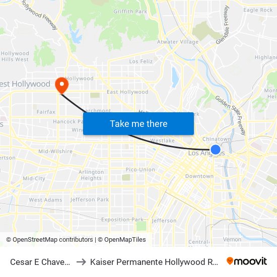 Cesar E Chavez / Alameda to Kaiser Permanente Hollywood Romaine Medical Offices map