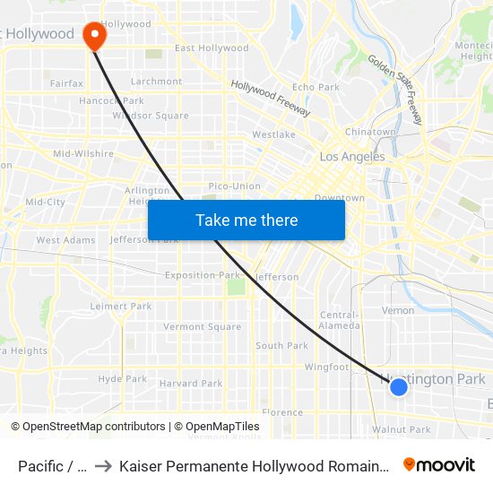 Pacific / Gage to Kaiser Permanente Hollywood Romaine Medical Offices map