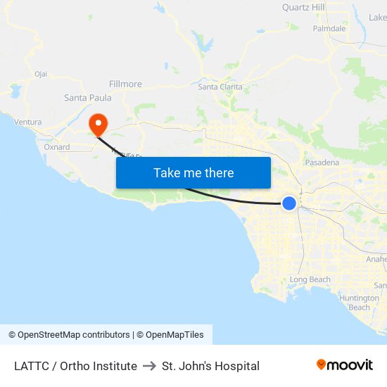 LATTC / Ortho Institute to St. John's Hospital map