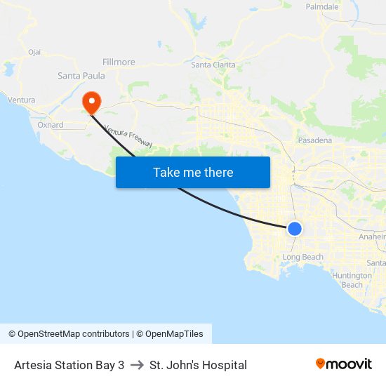 Artesia Station Bay 3 to St. John's Hospital map