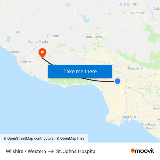 Wilshire / Western to St. John's Hospital map