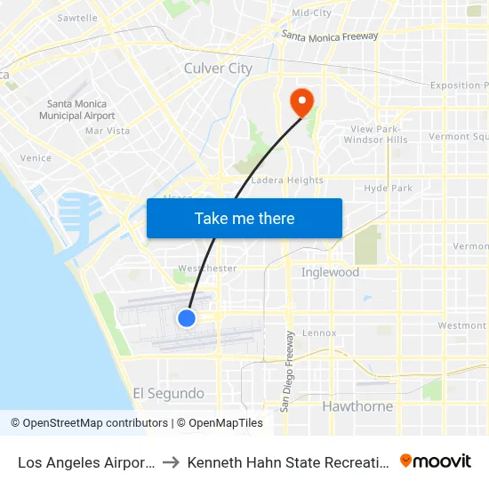 Los Angeles Airport LAX to Kenneth Hahn State Recreation Area map