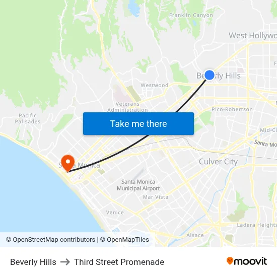 Beverly Hills to Third Street Promenade map