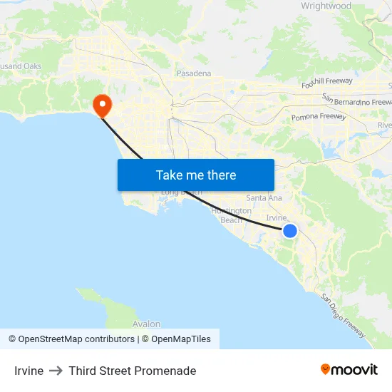 Irvine to Third Street Promenade map