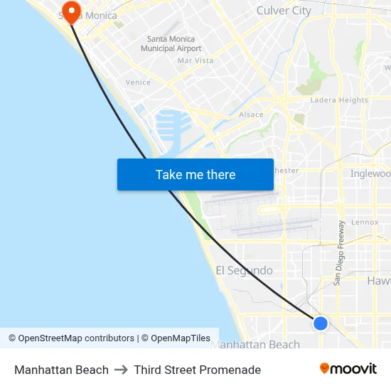 Manhattan Beach to Third Street Promenade map