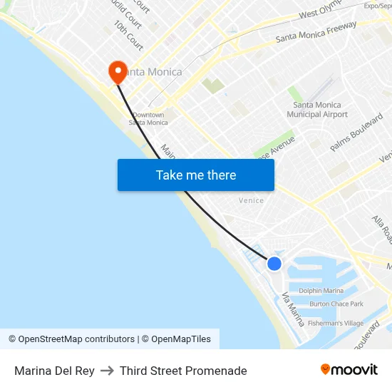 Marina Del Rey to Third Street Promenade map