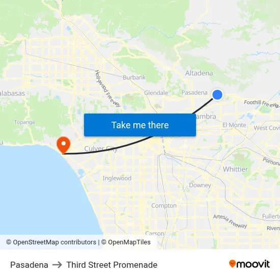 Pasadena to Third Street Promenade map