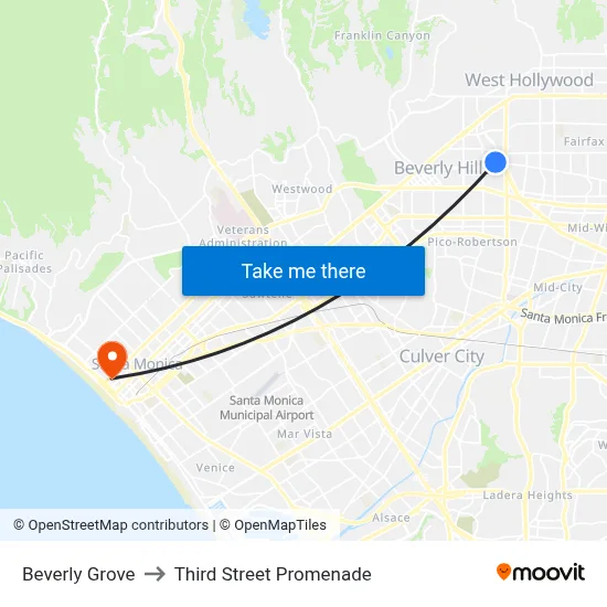 Beverly Grove to Third Street Promenade map