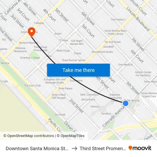 Downtown Santa Monica Station to Third Street Promenade map