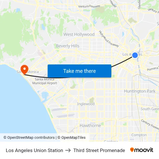 Los Angeles Union Station to Third Street Promenade map