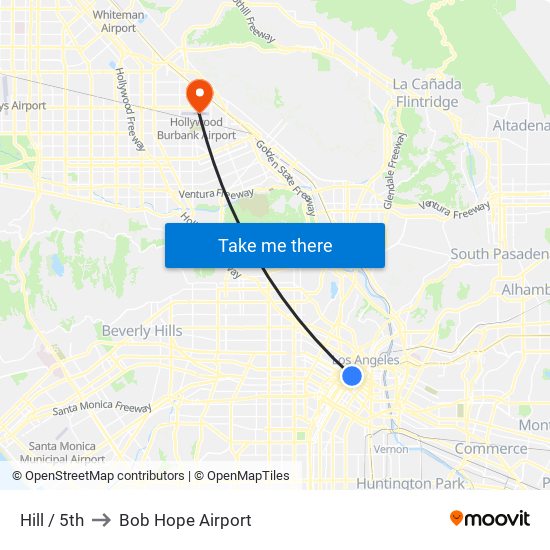 Hill / 5th to Bob Hope Airport map