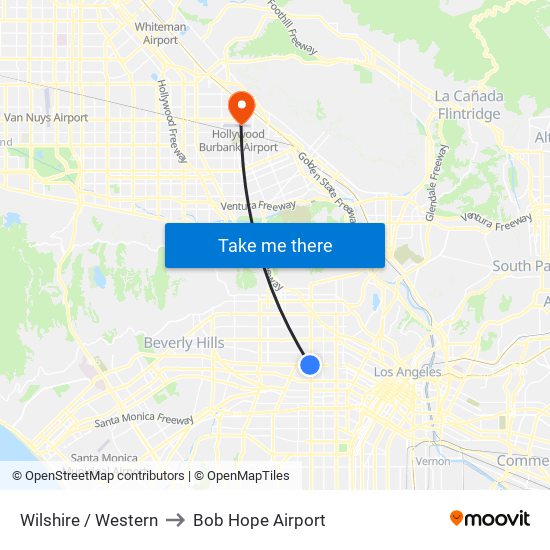 Wilshire / Western to Bob Hope Airport map