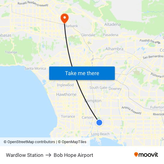 Wardlow Station to Bob Hope Airport map