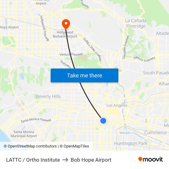 LATTC / Ortho Institute to Bob Hope Airport map