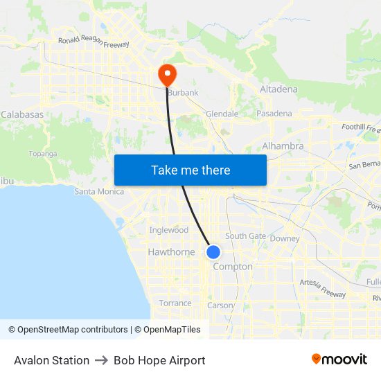 Avalon Station to Bob Hope Airport map