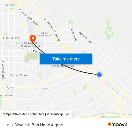 1st / Olive to Bob Hope Airport map