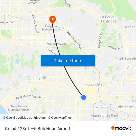 Grand / 23rd to Bob Hope Airport map
