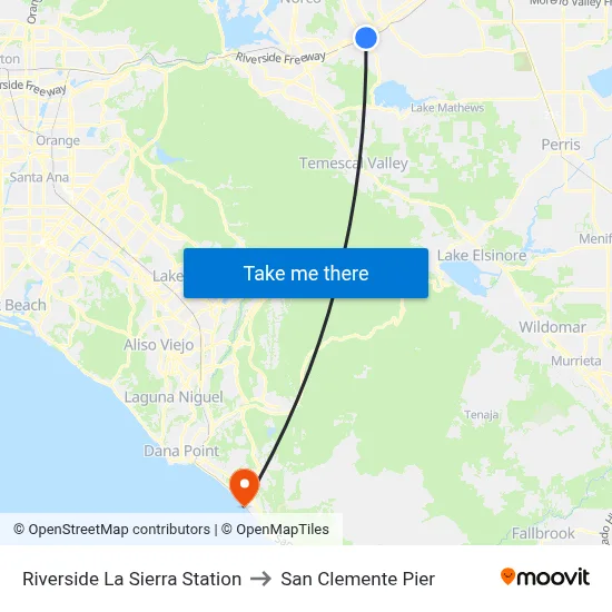 Riverside La Sierra Station to San Clemente Pier map