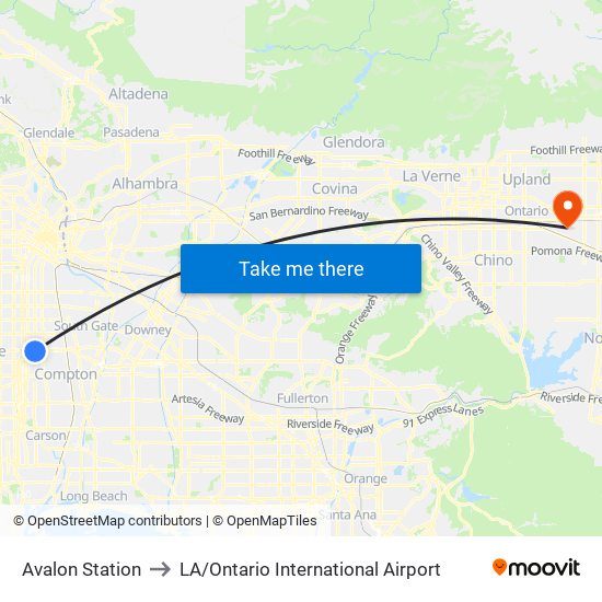 Avalon Station to LA / Ontario International Airport map