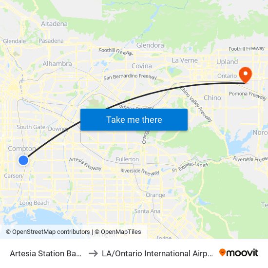 Artesia Station Bay 3 to LA / Ontario International Airport map