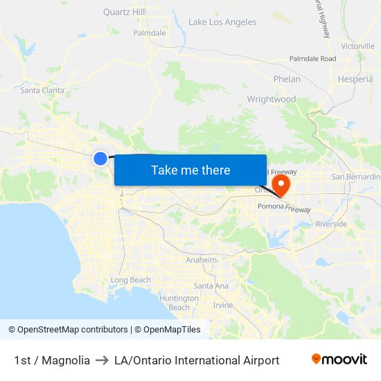 1st / Magnolia to LA / Ontario International Airport map