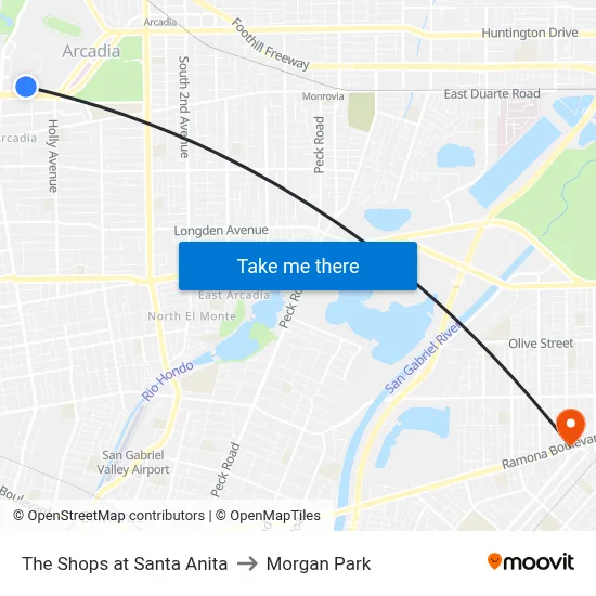 The Shops at Santa Anita to Morgan Park map