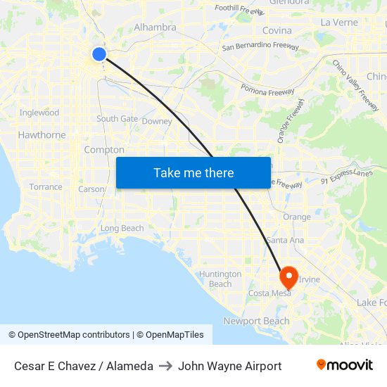 Cesar E Chavez / Alameda to John Wayne Airport map