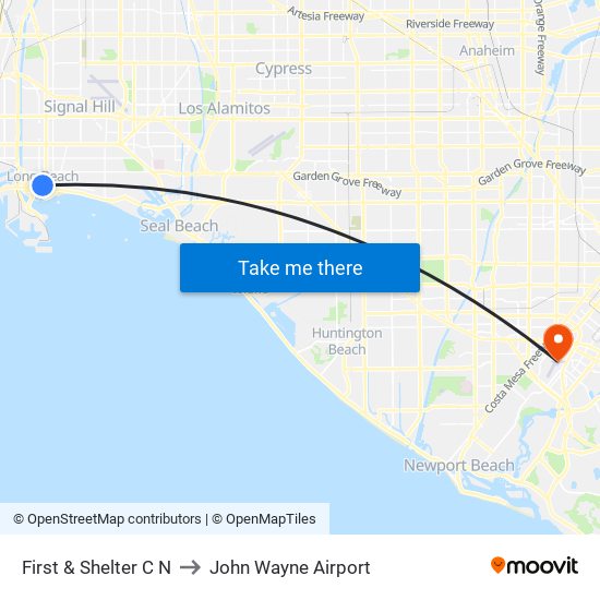 First & Shelter C N to John Wayne Airport map