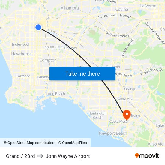 Grand / 23rd to John Wayne Airport map