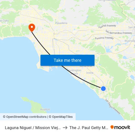 Laguna Niguel / Mission Viejo Station to The J. Paul Getty Museum map