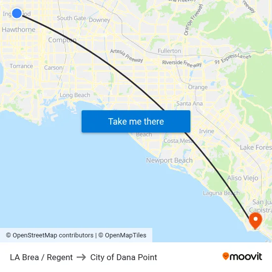 LA Brea / Regent to City of Dana Point map