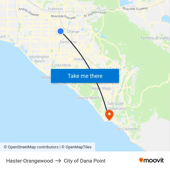 Haster-Orangewood to City of Dana Point map