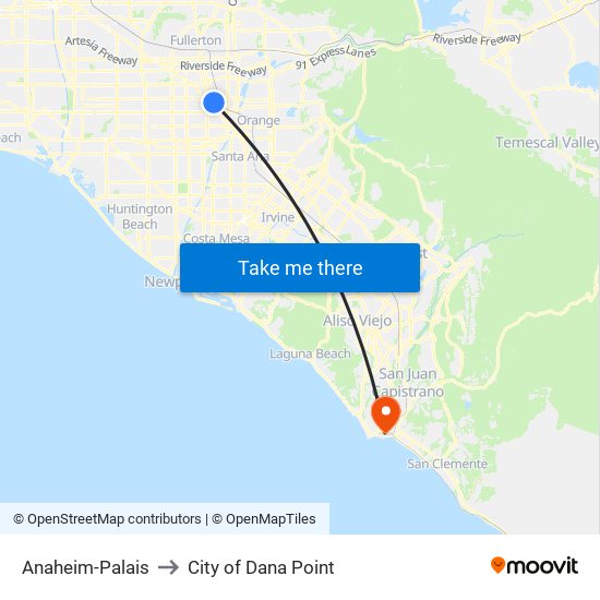 Anaheim-Palais to City of Dana Point map