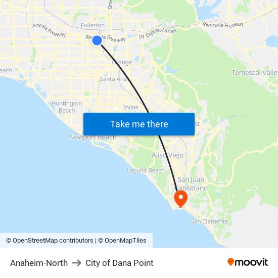 Anaheim-North to City of Dana Point map