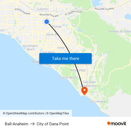 Ball-Anaheim to City of Dana Point map