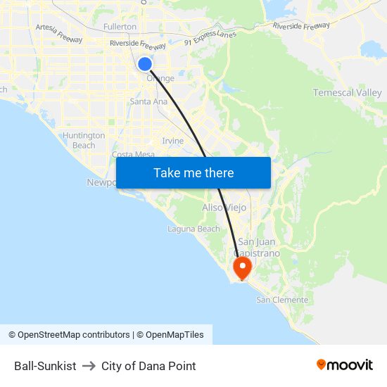 Ball-Sunkist to City of Dana Point map