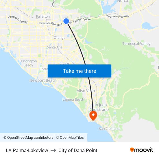 LA Palma-Lakeview to City of Dana Point map