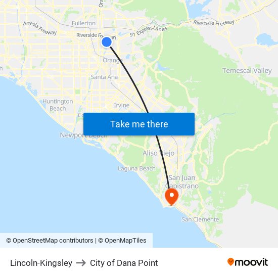 Lincoln-Kingsley to City of Dana Point map