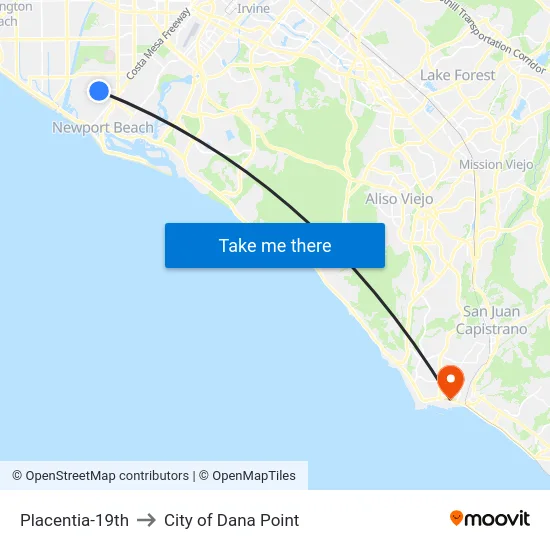 Placentia-19th to City of Dana Point map