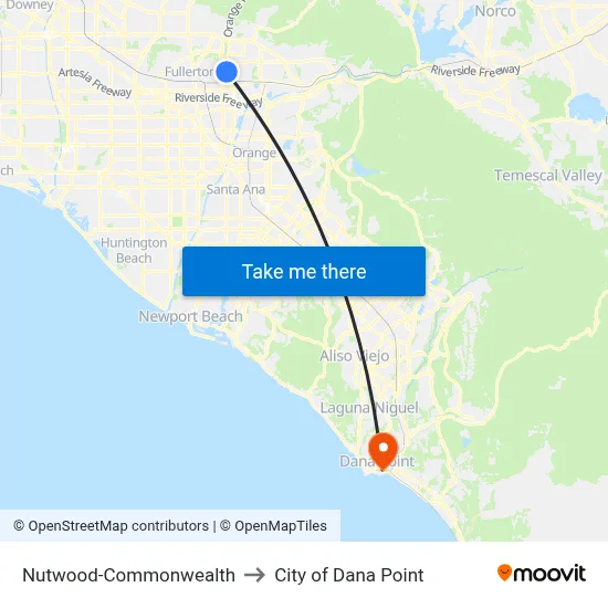Nutwood-Commonwealth to City of Dana Point map