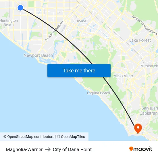Magnolia-Warner to City of Dana Point map