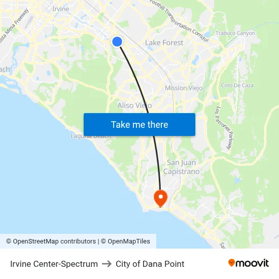 Irvine Center-Spectrum to City of Dana Point map