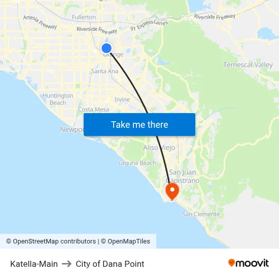 Katella-Main to City of Dana Point map