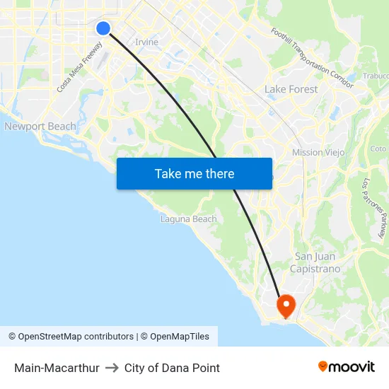 Main-Macarthur to City of Dana Point map