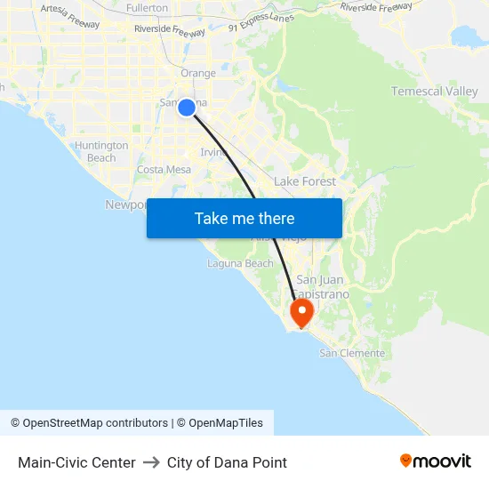 Main-Civic Center to City of Dana Point map